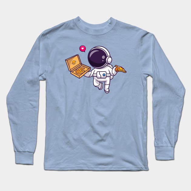 Cute Astronaut Eating Pizza Cartoon Long Sleeve T-Shirt by Catalyst Labs